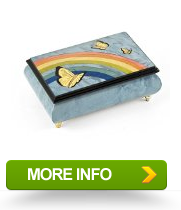 Joyful Light Blue and Wood Tone Butterfly and Rainbow Musical Jewelry Box with 18 Note TuneWatermusic Handel SWISS Systems